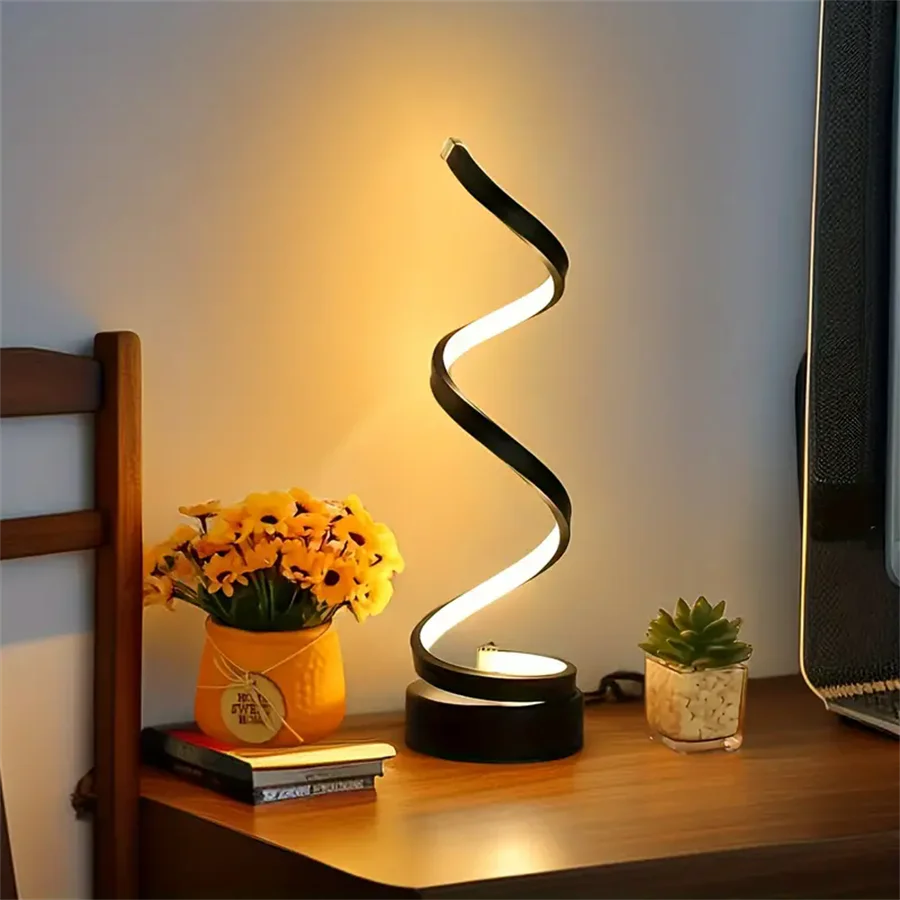 Modern LED Spiral Table Lamp with USB – Adjustable Brightness for Any Space