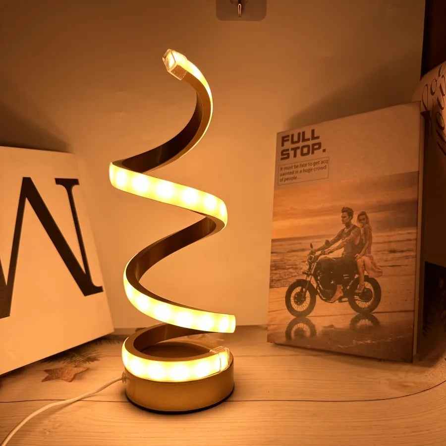 Modern LED Spiral Table Lamp with USB – Adjustable Brightness for Any Space