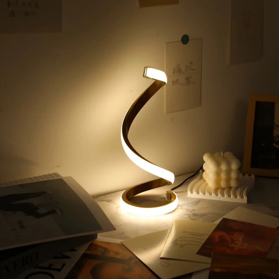 Modern LED Spiral Table Lamp with USB – Adjustable Brightness for Any Space