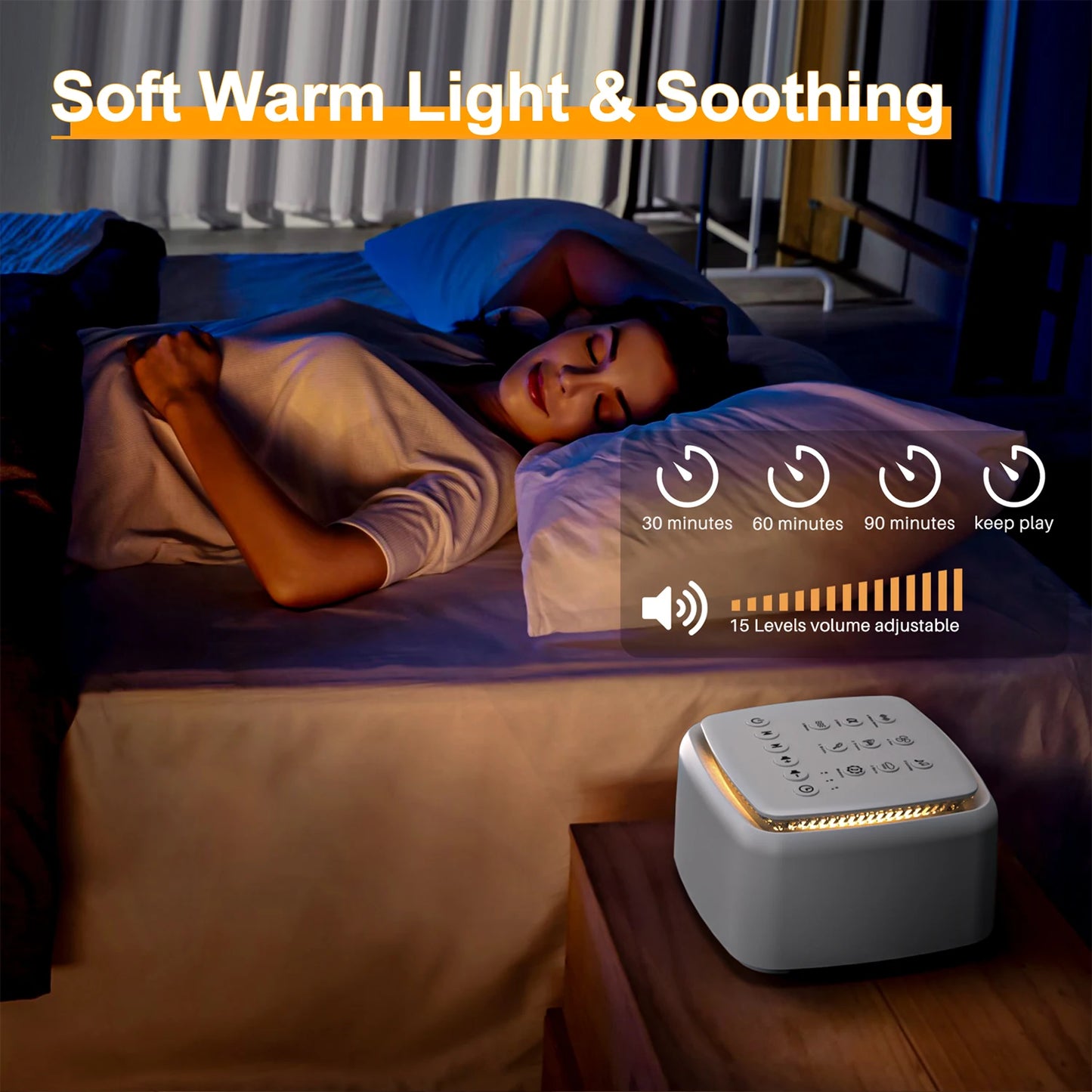 White Noise Machine with 30 Soothing Sounds & Warm Light – For Restful Sleep and Focus