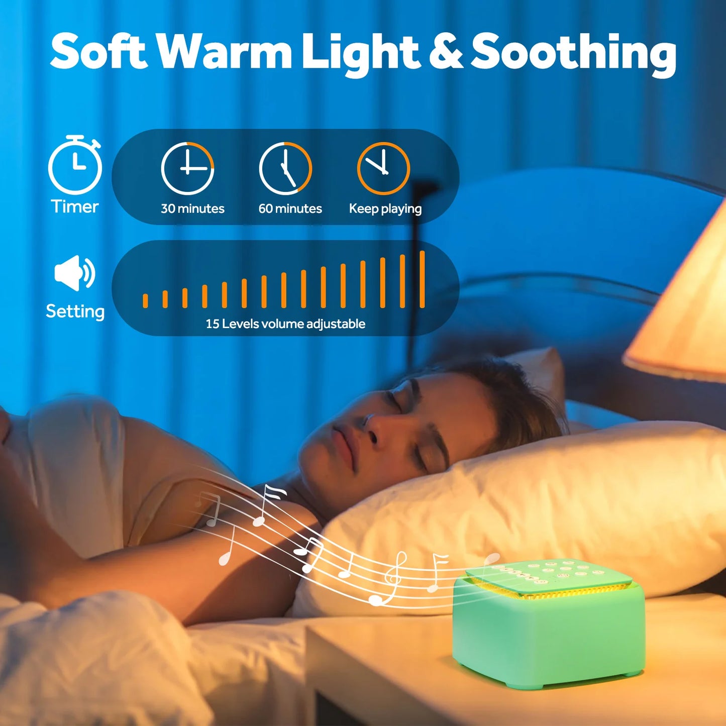 White Noise Machine with 30 Soothing Sounds & Warm Light – For Restful Sleep and Focus