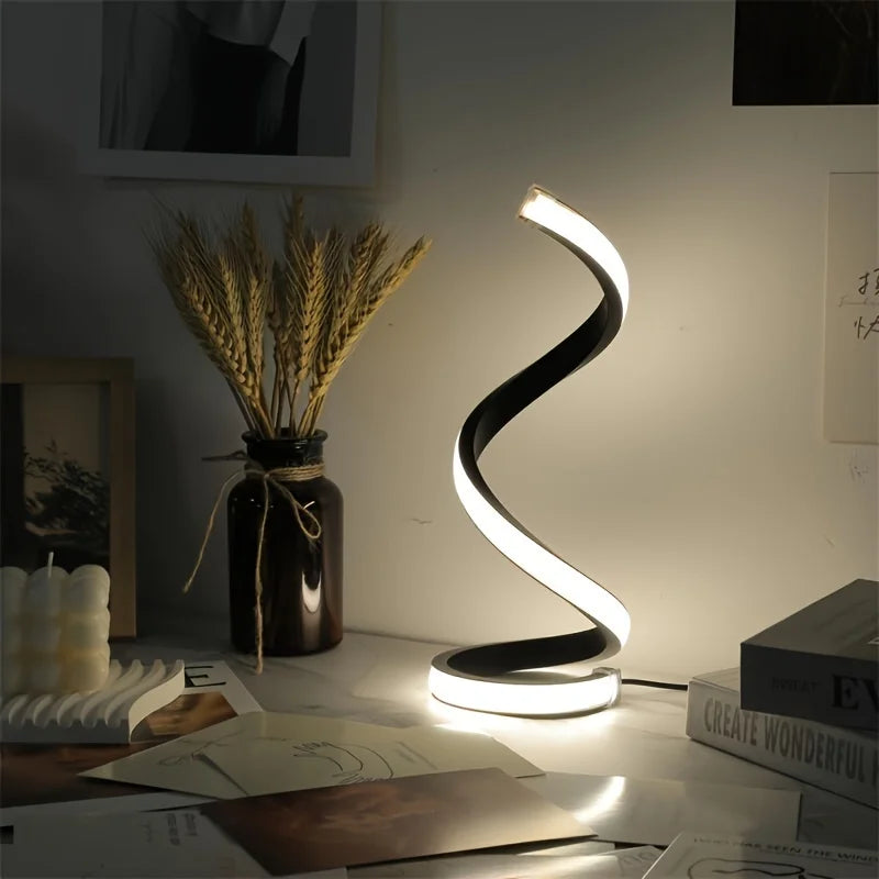 Modern LED Spiral Table Lamp with USB – Adjustable Brightness for Any Space
