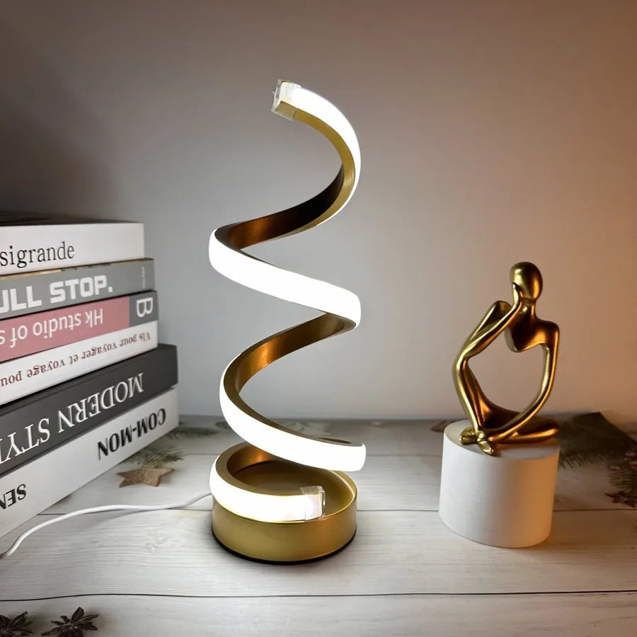 Modern LED Spiral Table Lamp with USB – Adjustable Brightness for Any Space