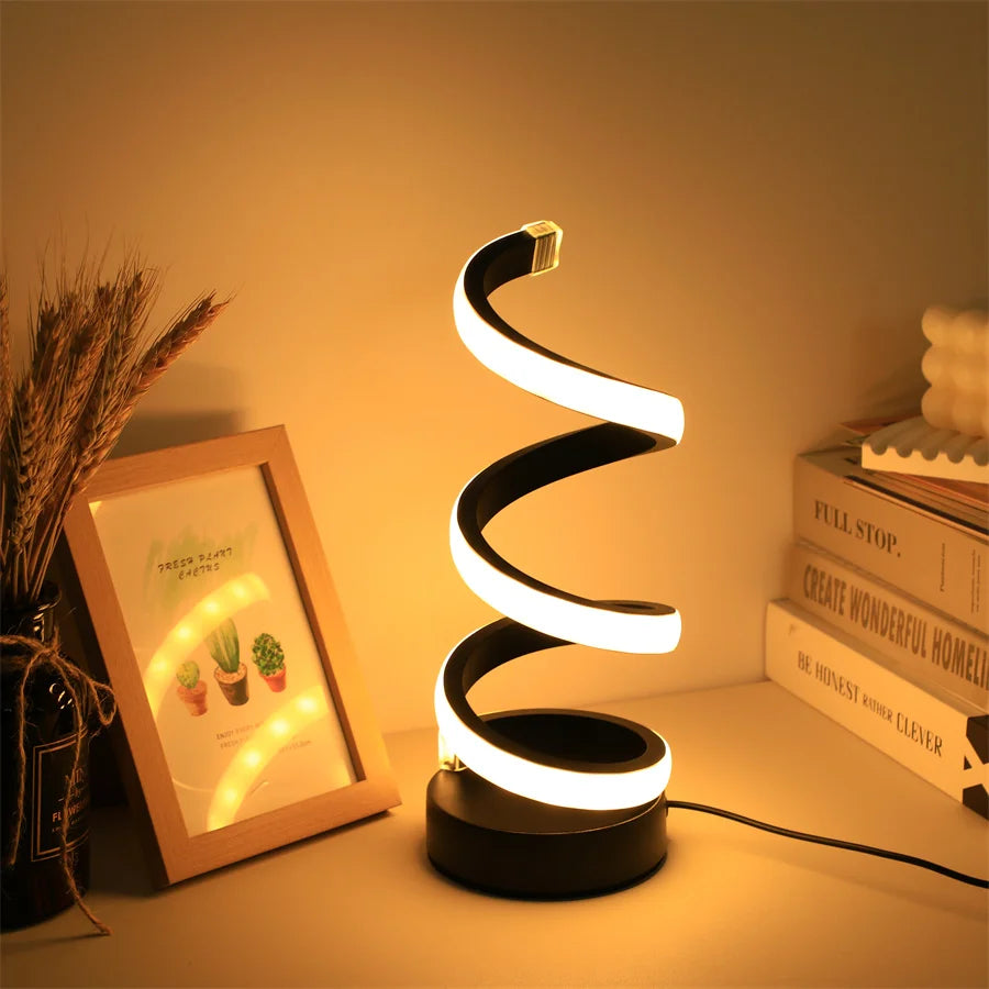 Modern LED Spiral Table Lamp with USB – Adjustable Brightness for Any Space
