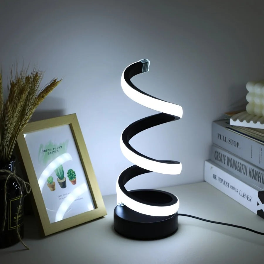 Modern LED Spiral Table Lamp with USB – Adjustable Brightness for Any Space