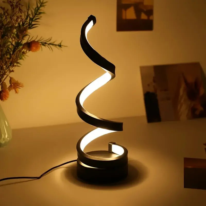 Modern LED Spiral Table Lamp with USB – Adjustable Brightness for Any Space