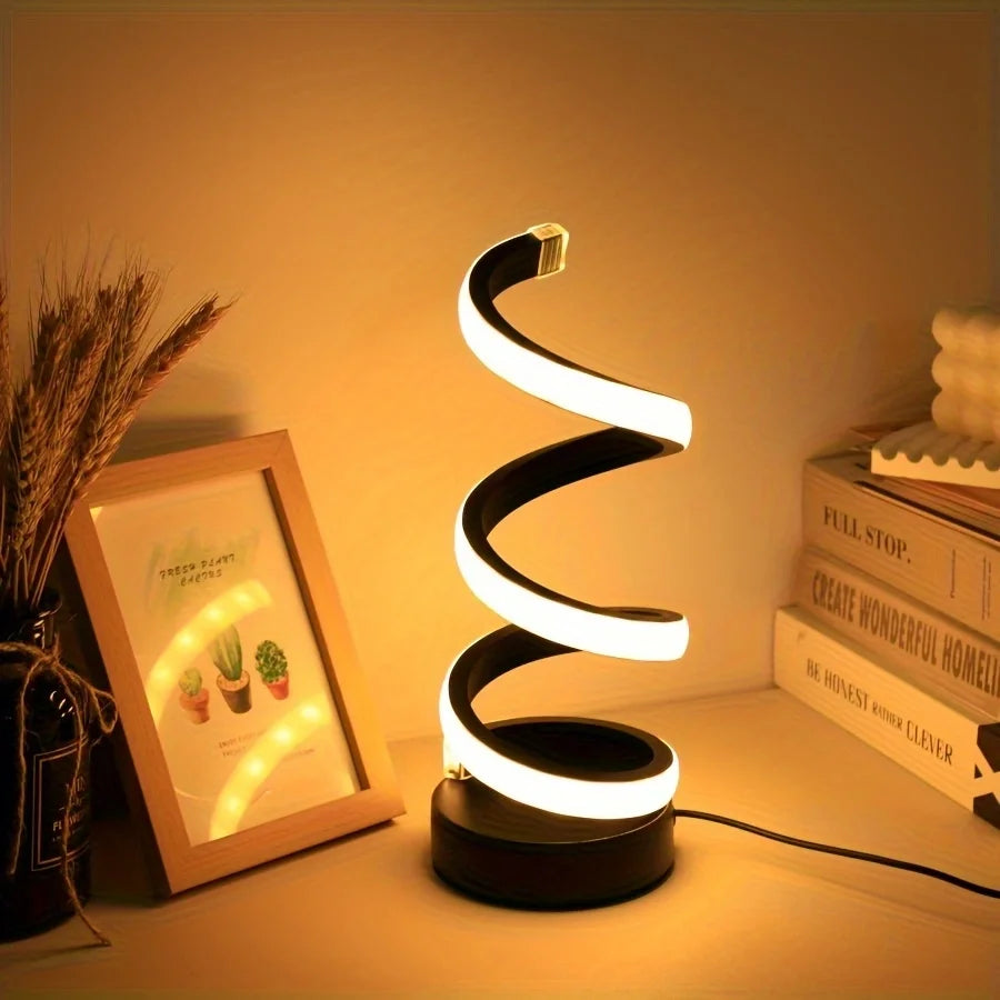 Modern LED Spiral Table Lamp with USB – Adjustable Brightness for Any Space
