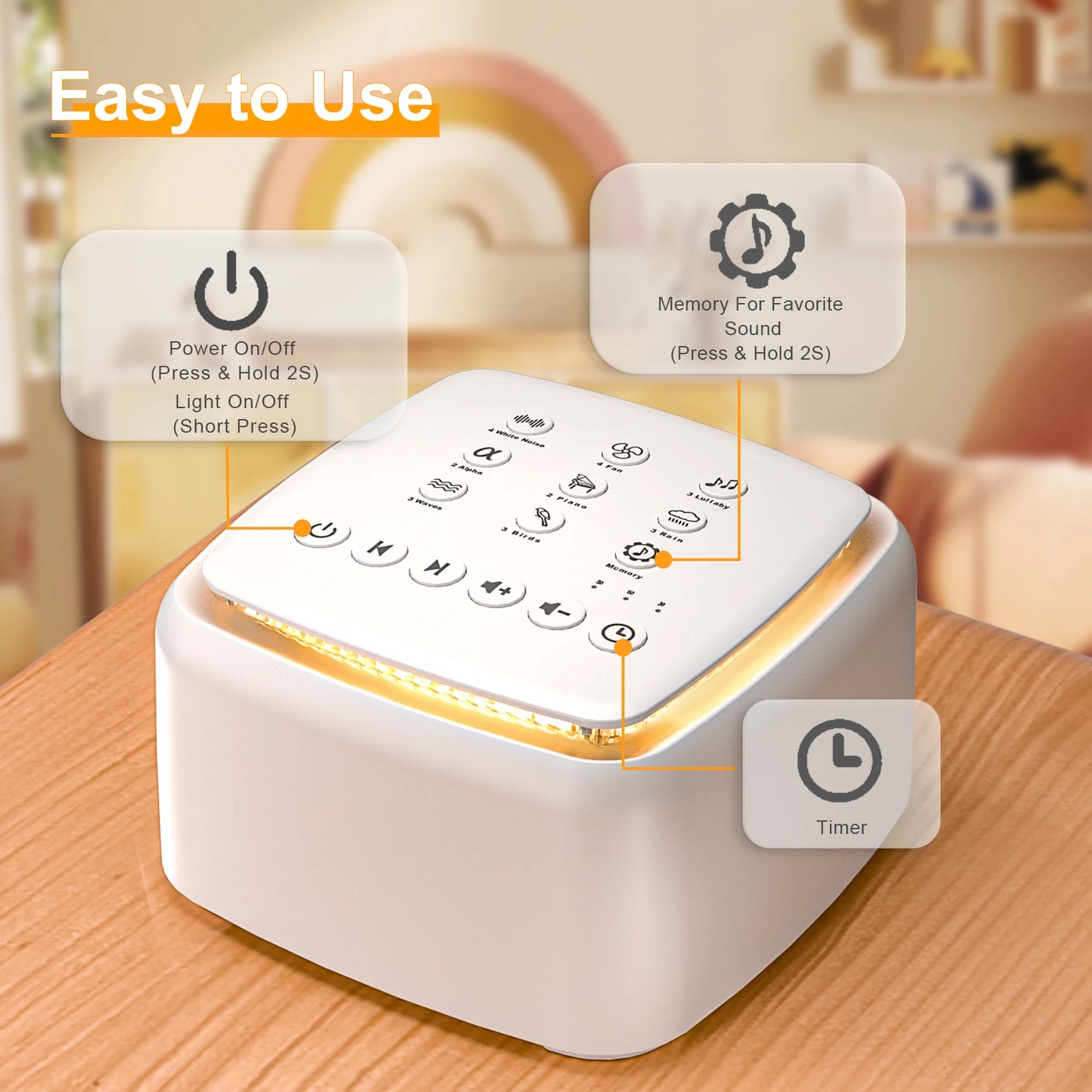 White Noise Machine with 30 Soothing Sounds & Warm Light – For Restful Sleep and Focus