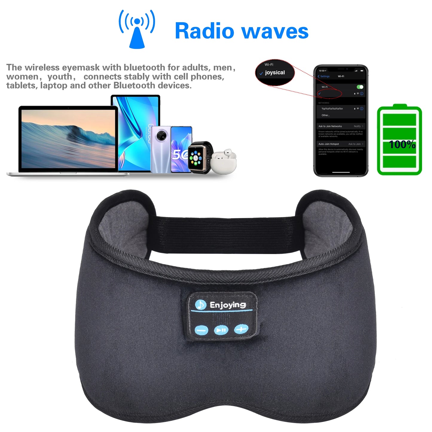 Bluetooth 5.3 Eye Mask Headphones – Sleep Better with Music