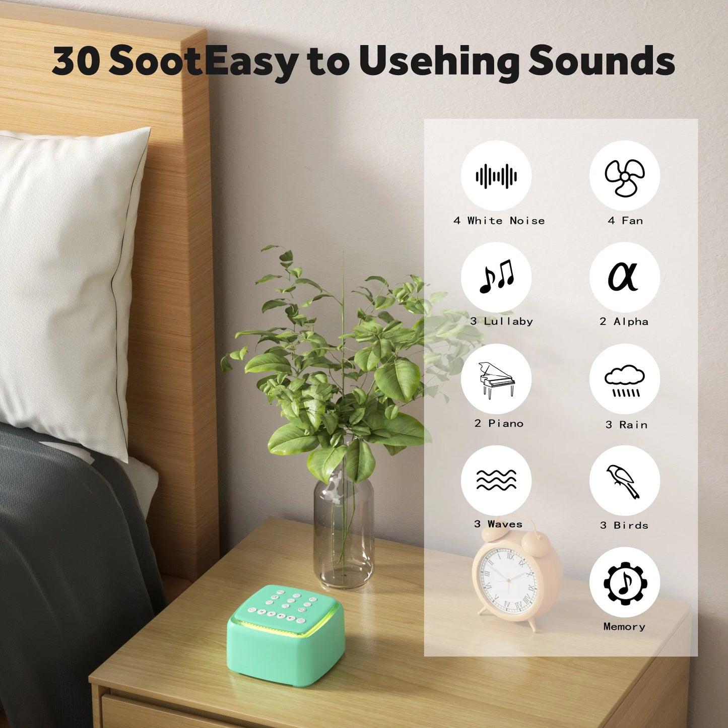 White Noise Machine with 30 Soothing Sounds & Warm Light – For Restful Sleep and Focus