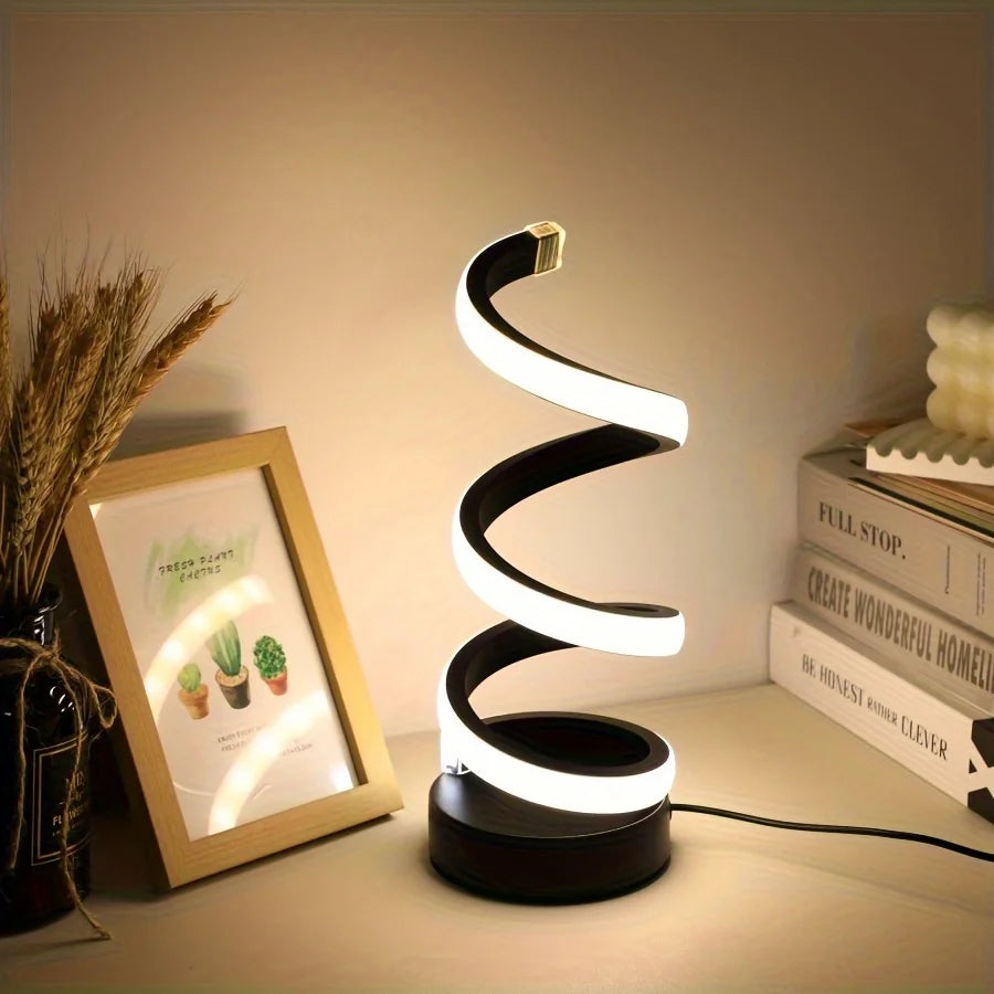 Modern LED Spiral Table Lamp with USB – Adjustable Brightness for Any Space