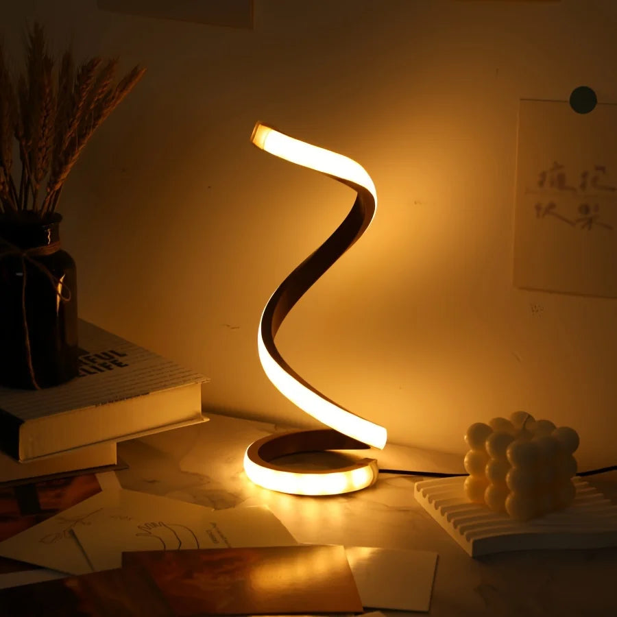 Modern LED Spiral Table Lamp with USB – Adjustable Brightness for Any Space