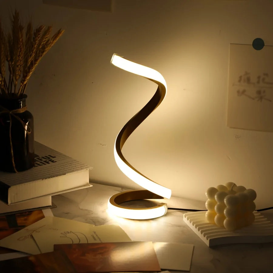 Modern LED Spiral Table Lamp with USB – Adjustable Brightness for Any Space