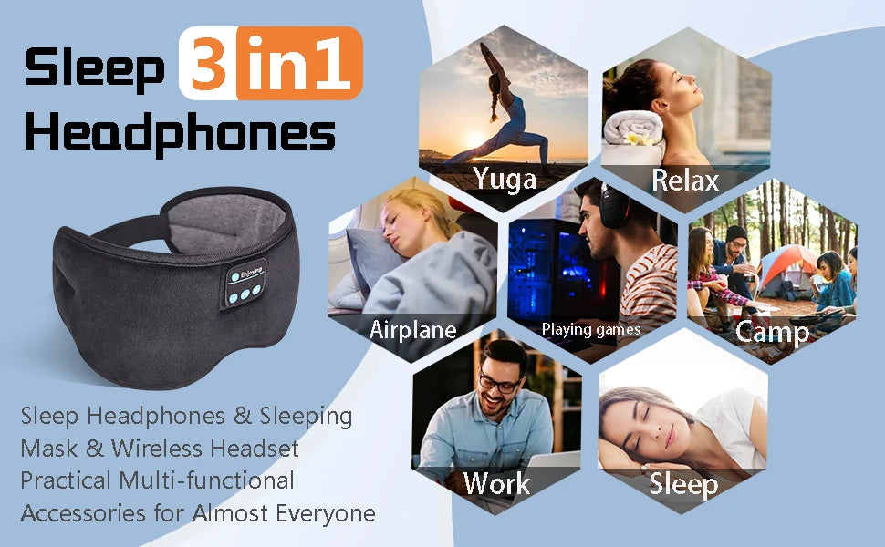 Bluetooth 5.3 Eye Mask Headphones – Sleep Better with Music