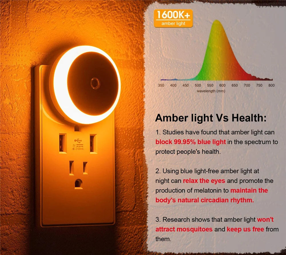 Smart LED Night Light with Amber Glow – Eye-Friendly and Energy Efficient
