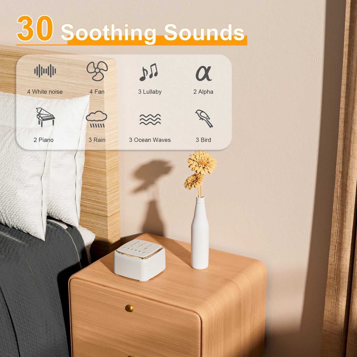 White Noise Machine with 30 Soothing Sounds & Warm Light – For Restful Sleep and Focus