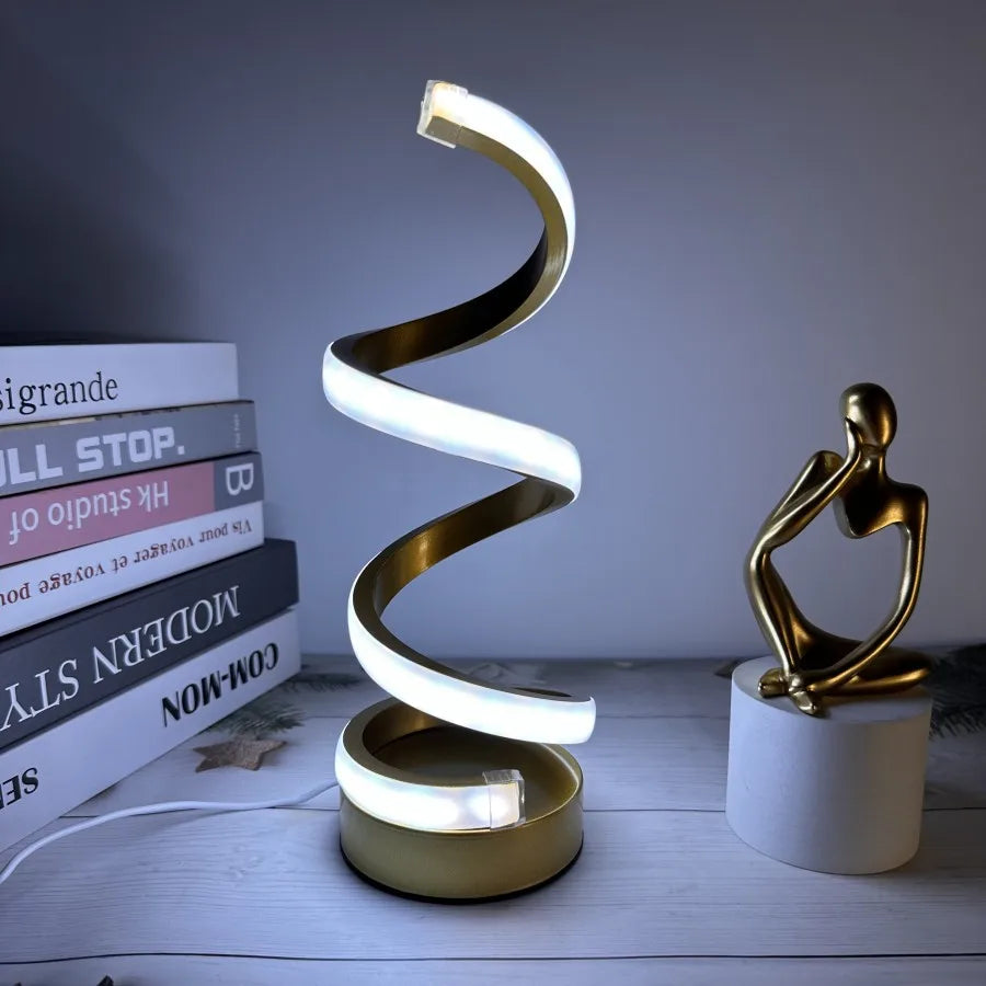 Modern LED Spiral Table Lamp with USB – Adjustable Brightness for Any Space